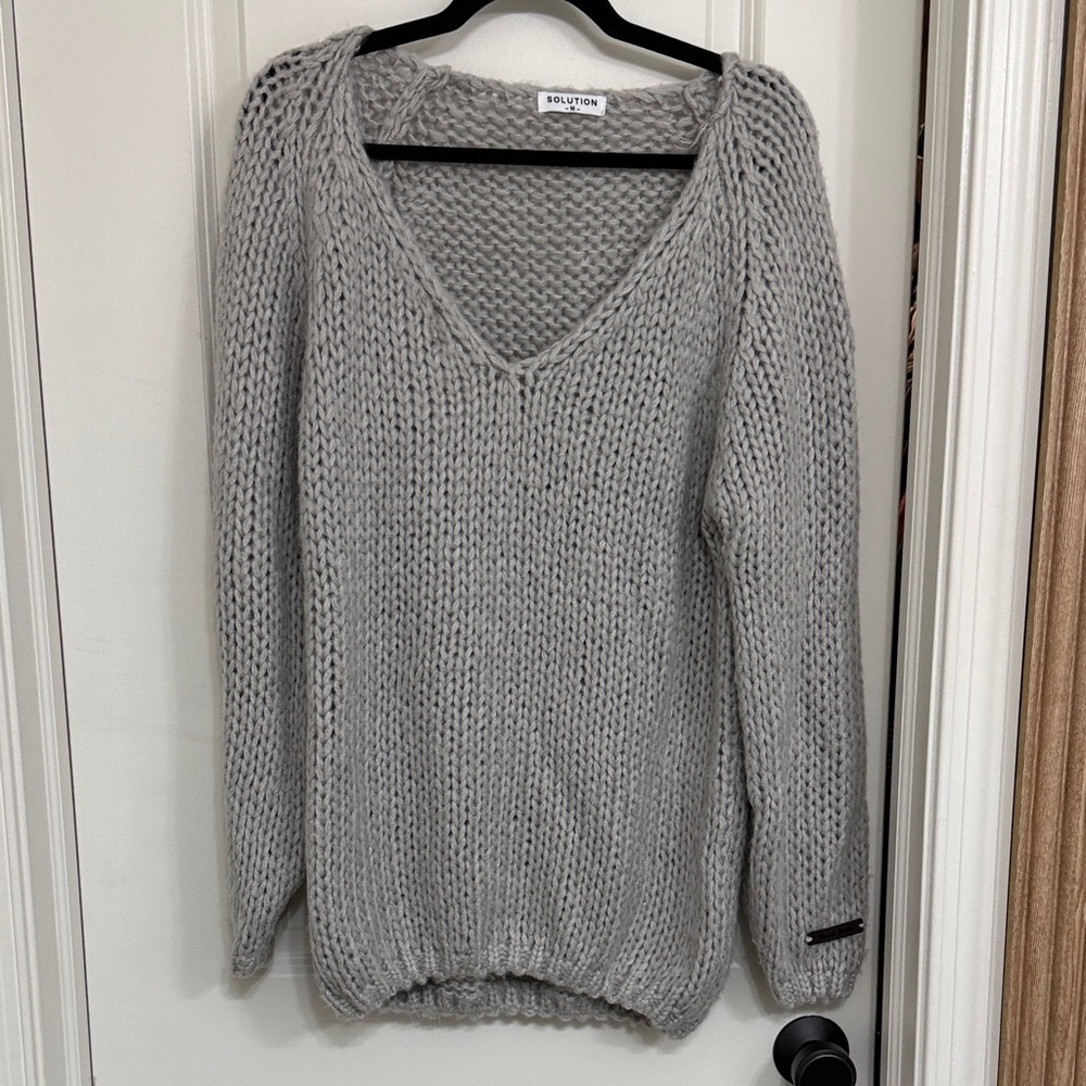 Solution Light Gray chunky V-Neck knit Sweater